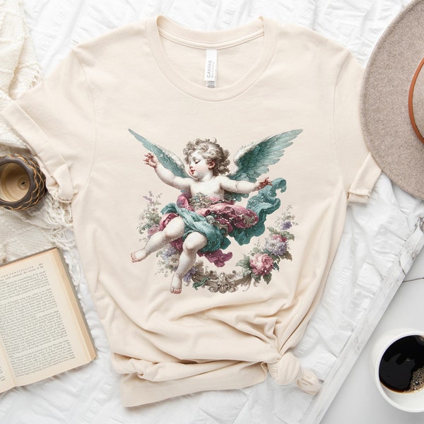 Preppy Shirt Coquette Aesthetic Shirt Angel Cherub Cupid Grunge 90s Vintage Graphic Tee Y2k Light Academia Crewneck Pastel Goth Girlie Shirt