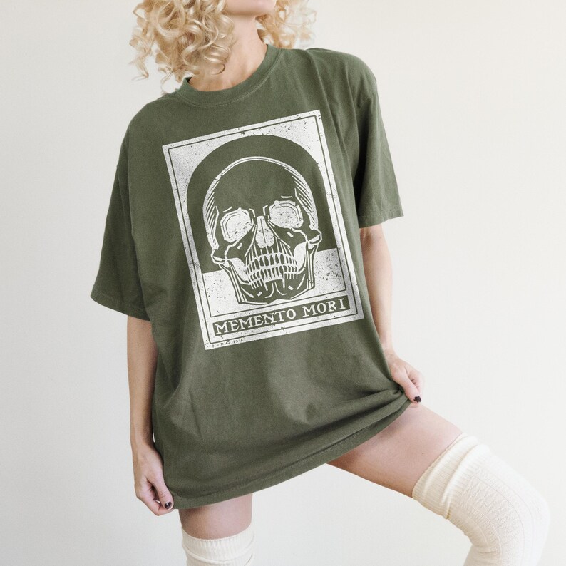 Halloween Skeleton Shirt Goth Gift, Memento Mori Skull Comfort Colors Shirt, Gothic Aesthetic Shirt Dark Academia Shirt Witchy Gift for Goth Moss