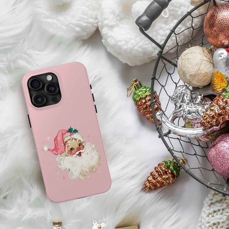 Retro Pink Santa iPhone 17 Case, Cottagecore Christmas Phone Case, Santa Phone Case Gift image 8