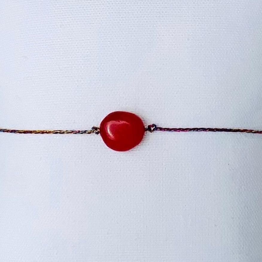 Bracelet, cord, woman, thread, braided, coral, red, multicolor, sliding, handmade, kabbalah, colorful, fine, minimalist, simple, rakhis