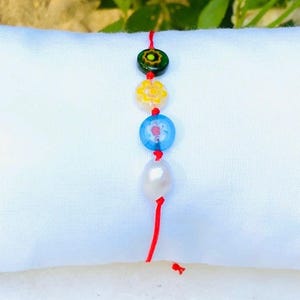 Braccialetto in corda, da donna, stile Kabbalah arancione, intrecciato, doppio filo, perline di vetro naturale, fatto a mano, di design, impilato, stile estivo colorato, scorrevole, codice Morse