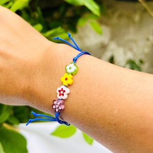 Bracciale da donna, cordino, intrecciato, codice Morse, Kabbalah, fiore, doppia fila, perline di vetro, colorato, scorrevole, minimalista, semplice, cenere, impilato