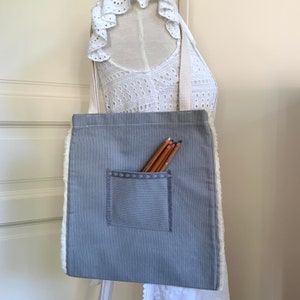 Sac, femme, cabas, course, coton, bandoulière, toile, tissu, tôte bag, ordinateur, bleu, en denim, fait main, book bag, épaule, bibliothèque
