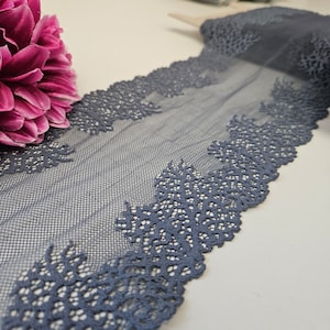 Spitze für Dessous nähen-Elastische Spitze 16cm breit sehr weich Lace dunkel grau Spitze dunkel grau