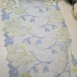 Spitze für Dessous nähen-Elastische Spitze 23cm breit/Lace/Hellblau/apfelgrün/Pistazien Blüten