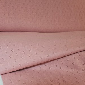 Jersey de coton fine maille pointoille motif troué uni vieux rose/blanc