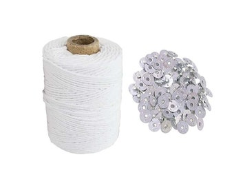 Candle Wick Thread Cotton roll 100 Gram with 100 Piece Wick sustainers for Candle Making - White