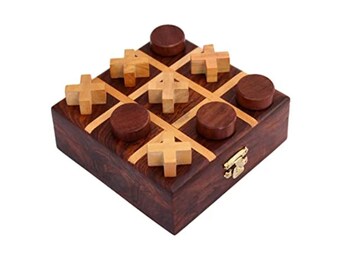 Cadeaux de jeu de morpionnat fait main en bois pour enfants, 4,5 x 4,5 pouces - marron