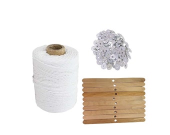 Candle Making Wicks Cotton Roll 100gm with 150 Piece Wick Sustainers and 10 Wooden Wick Holder for Candle Making White