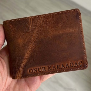Handgemachte personalisierte gravierte Leder Brieftasche, kundenspezifische Design-Handtasche, braune Männer-Tasche, gravierte kleine Tasche, sicheres Geld-Fall, kleine Männer-Geldbörse