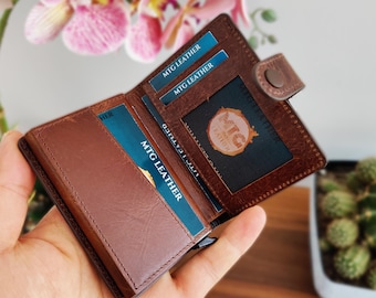 Portemonnee kaarthouder, gepersonaliseerde pop-up creditcardportemonnee, minimalistische leren portemonnee, bruine leren portemonnee, slanke leren portemonnee, herenportemonnee