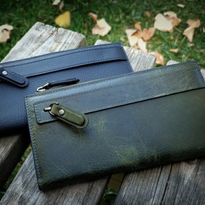 Bolso de mujer personalizado, billetera de cuero hecha a mano, estuche de teléfono negro, bolso verde para mujer, regalo para hija, regalo para esposa, regalo de niña, Navidad