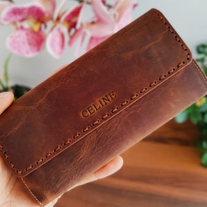 Billetera personalizada, billetera grabada, billetera de mujer, regalo personalizado, billeteras para mujer, funda de cuero para teléfono, regalo para mamá, regalo personalizado