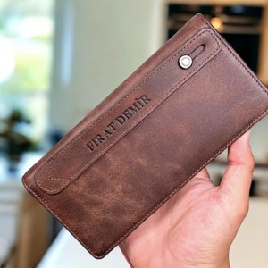 Cartera de cuero para mujer con compartimento para teléfono y bolsillo para monedas con cremallera, billetera de cuero, regalo personalizado, billetera personalizada, regalos para el Día de la Madre