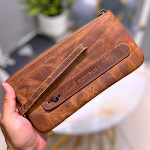 Cartera de cuero para la muñeca, regalo para hombres, bolso de mano para hombres, cartera de mano para iPhone, cartera de cuero para hombres, cartera de cuero para la muñeca, cartera con soporte para teléfono