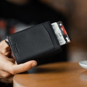 Portefeuille pop-up personnalisé pour cartes de crédit, Portefeuille en cuir minimaliste, Portefeuille en cuir vert, Portefeuille en cuir fin, Portefeuille pour homme