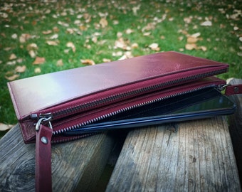 Slim Leather Wallet Women, Zip Around Personalized Travel Wallet with removable Wristlet, Valentine Day Gift, Gift For Her