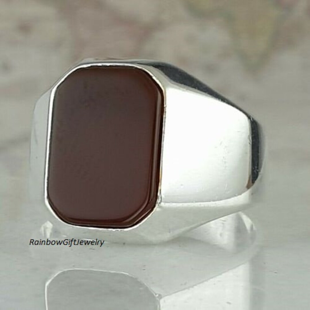 Solid 925 Sterling Silver Men Ring Red Agate Gemstone Handmade Etsy