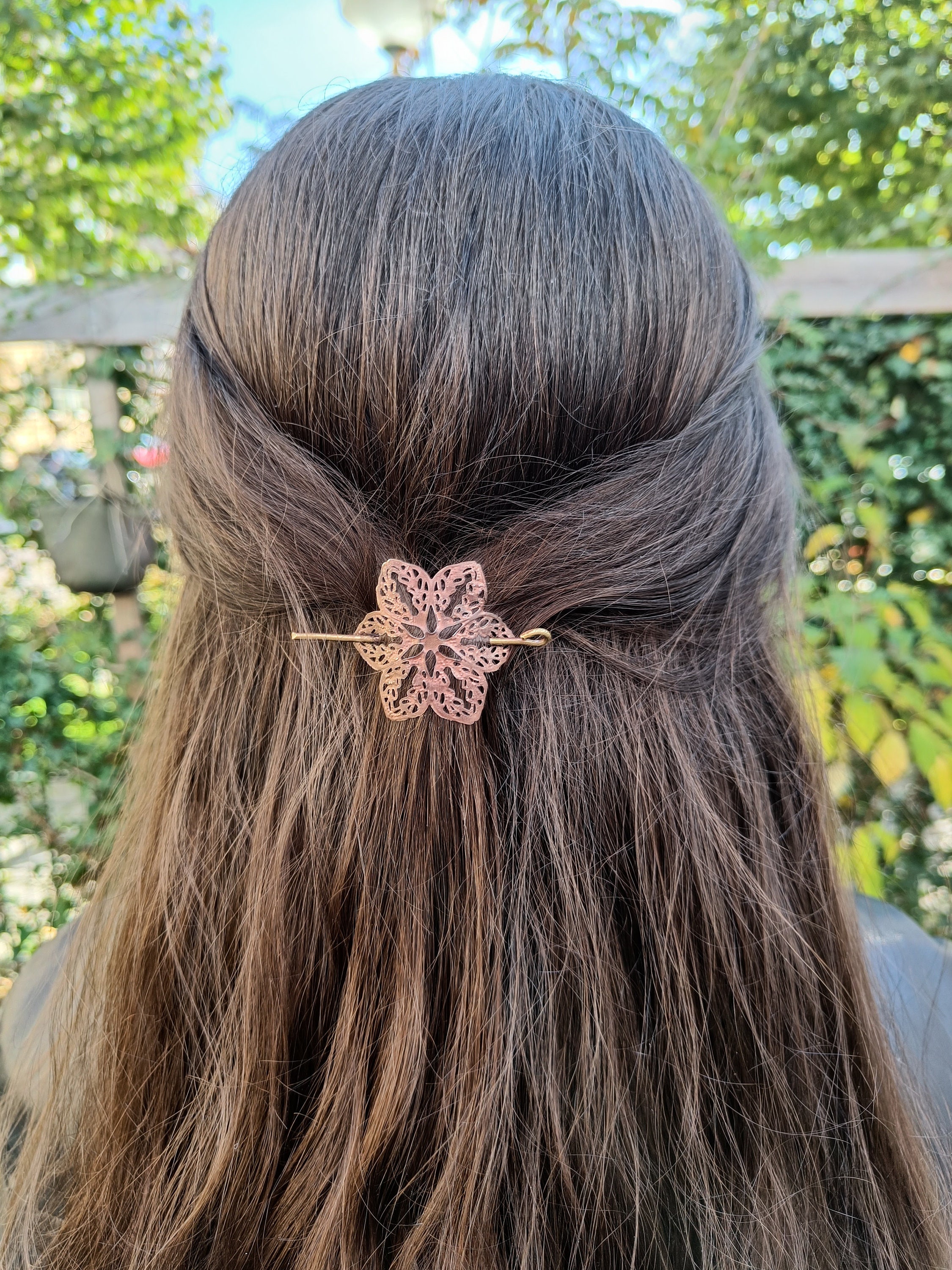 Vintage Hair Jewelry Brown Floral Hair Pin Flower Clip Barrette Hand-Painted Vintage Flowers French Barrette Hair Clip | Eco  main image 2