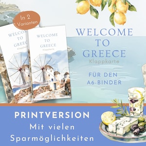 Spar-Challenge Klappkarte "Welcome to Greece" als Printversion. In zwei Varianten erhältlich. Griechenland Klappkarte