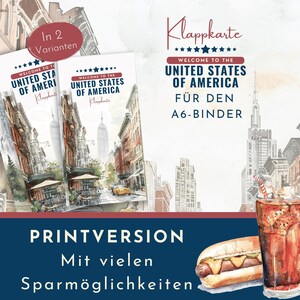 Spar-Challenge Klappkarte "Welcome to the United States of America" als Printversion. In zwei Varianten erhältlich.
