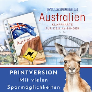 Spar-Challenge Klappkarte "Willkommen in Australien" als Printversion. Für A6-Binder