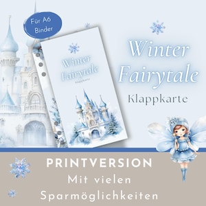 Spaaruitdaging vouwkaart "WINTER FAIRYTALE" als printversie.