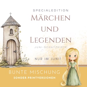 Juni-Schatzkiste "MÄRCHEN UND LEGENDEN" Überraschungs-Sparhelfer mit märchenhaften Designs, für die A6 Umschlagmethode
