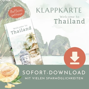 Biglietto pieghevole Saving Challenge "Benvenuti in Thailandia" come download immediato in formato PDF.