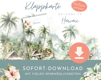Savings Challenge folding card "Welcome to Hawaii" as an instant download in PDF format.