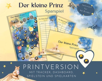 Sparspiel "Der kleine Prinz" mit Spielstein, Dashboard und Tracker als Printversion. Für A6 Umschlagmethode.