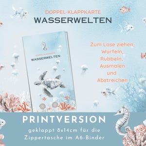 kleine Sparchallenge Klappkarte "Wasserwelten" mit Tracker auf der Rückseite als Printversion. Für A6 Zipper. 16x14cm