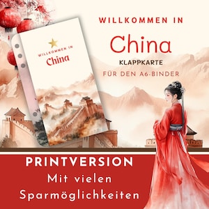 Spar-Challenge Klappkarte "Willkommen in China" als Printversion. Für A6-Binder