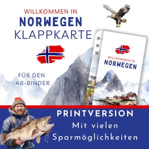 Spar-Challenge Klappkarte "WILLKOMMEN IN NORWEGEN" als Printversion. In zwei Varianten erhältlich.