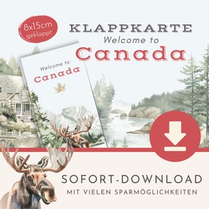Tarjeta plegable Desafío de Ahorro “Bienvenido a Canadá” en descarga instantánea en formato PDF.