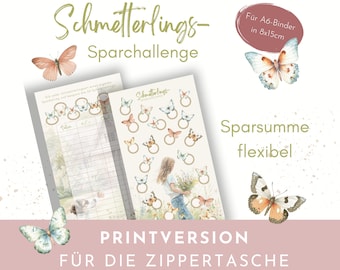 Schmetterlings-Sparchallenge als Printversion. Spar-Spiel aus der März-Schatzkiste