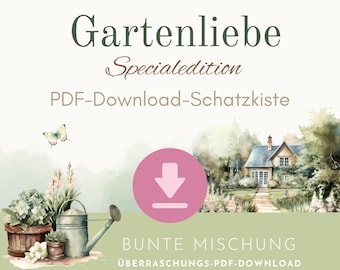 Scrigno del tesoro di maggio in formato PDF, amore per il giardino, download a sorpresa con un mix colorato di aiutanti per buste nel raccoglitore A6