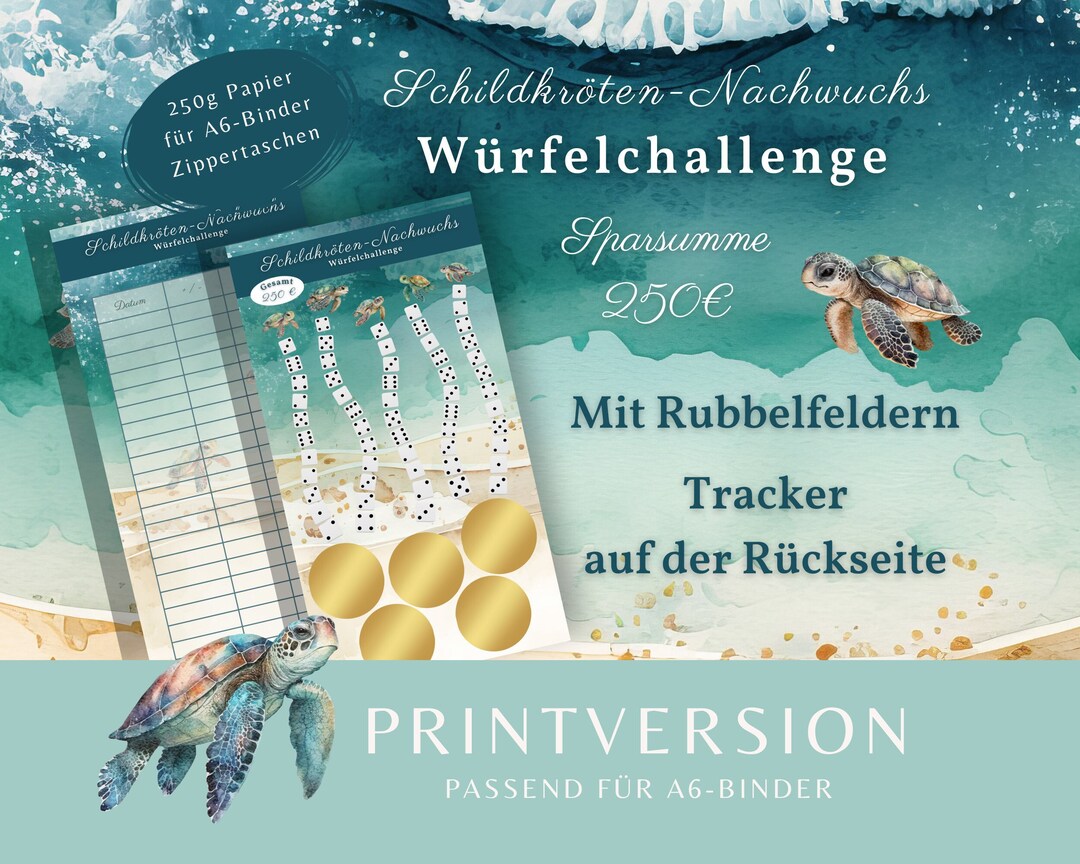 Turtle Offspring Dice Savings Challenge With Tracker on the Back as a ...