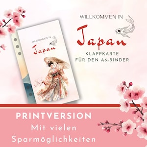 Spaaruitdaging vouwkaart "Welkom in Japan" als printversie. Voor A6-mappen