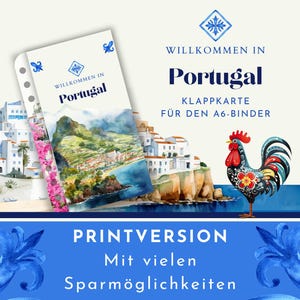 Spaaruitdaging vouwkaart "Welkom in Portugal" als printversie. Geschikt voor A6-mappen.