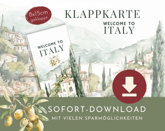 Savings Challenge folding card "Welcome to Italy" as an instant download in PDF format.
