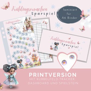 Sparspiel "Frühlingserwachen" mit Spielstein, Dashboard und Tracker als Printversion. Für A6 Umschlagmethode.