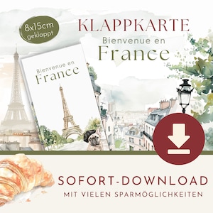 Biglietto pieghevole Savings Challenge France "Bienvenue en France" scaricabile immediatamente in formato PDF.