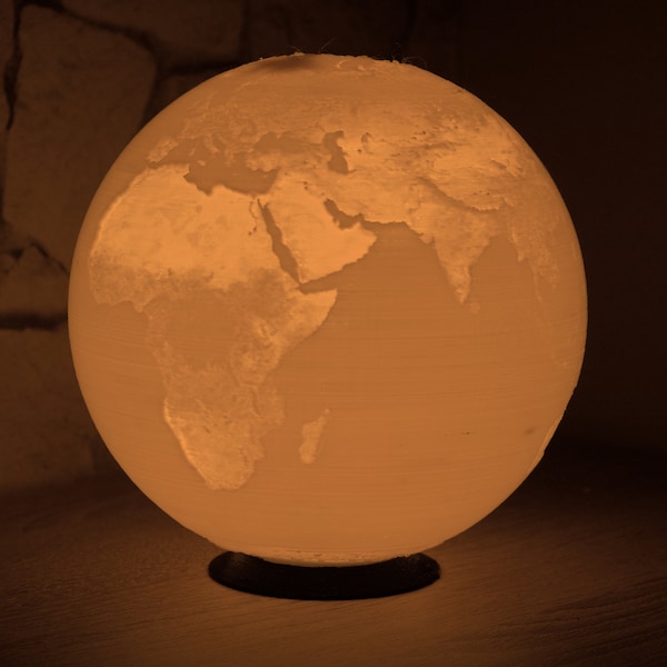 3D Printed Lithophane Globe Earth - Handcrafted Decorative Lighting