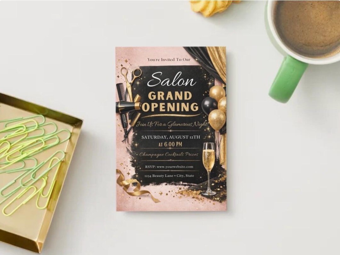 Sloon Inviation Editable Salon Grand Opening Invitation | Canva Template | Instant ...