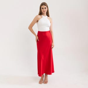 Satin Skirt , Bias Cut Satin Skirt, Custom Made Satin Skirt, Handmade Skirt, Red Skirt