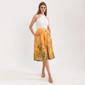 Shirred Skirt, Linen Flower Skirt,Skirt With Pockets,Custom Tailoring Skirt.