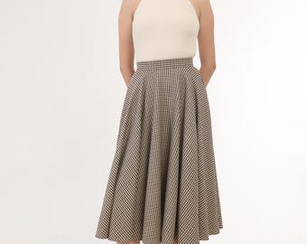 Wool Skirt, Custom Tailoring Skirt,Full Circle Skirt,Flared Skirt, Plaid Skirt