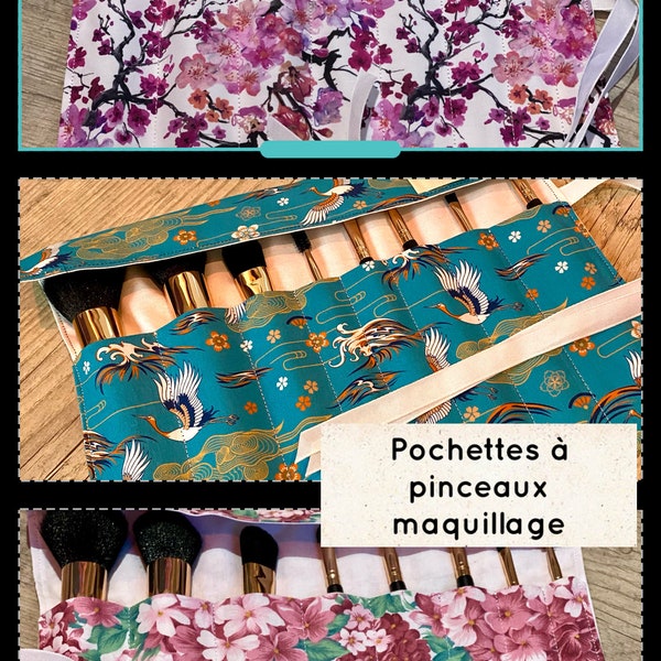 Trousse a pinceaux de maquillage en tissus-8 compartiments.