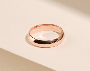 Aliança de casamento em ouro maciço 14k com 4 mm de diâmetro e formato abaulado / Aliança de casamento em ouro rosa 14k para homens e mulheres / Aliança clássica em ouro 14k e 18k com formato abaulado